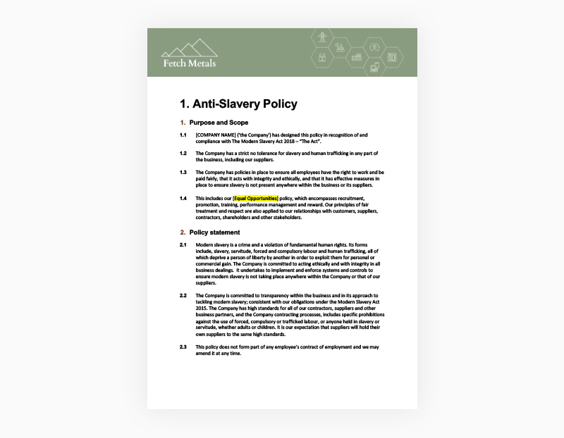 Template – Anti Slavery Policy