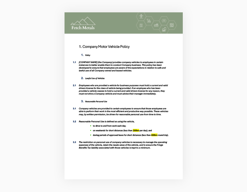 Template – Company Motor Vehicle Policy