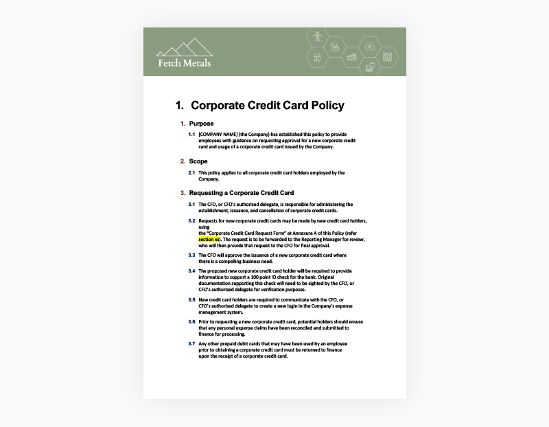 Template – Corporate Credit Card Policy