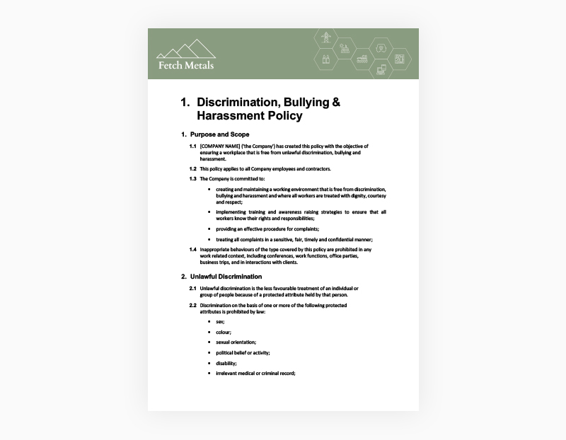 Template – Discrimination, Bullying & Harassment Policy