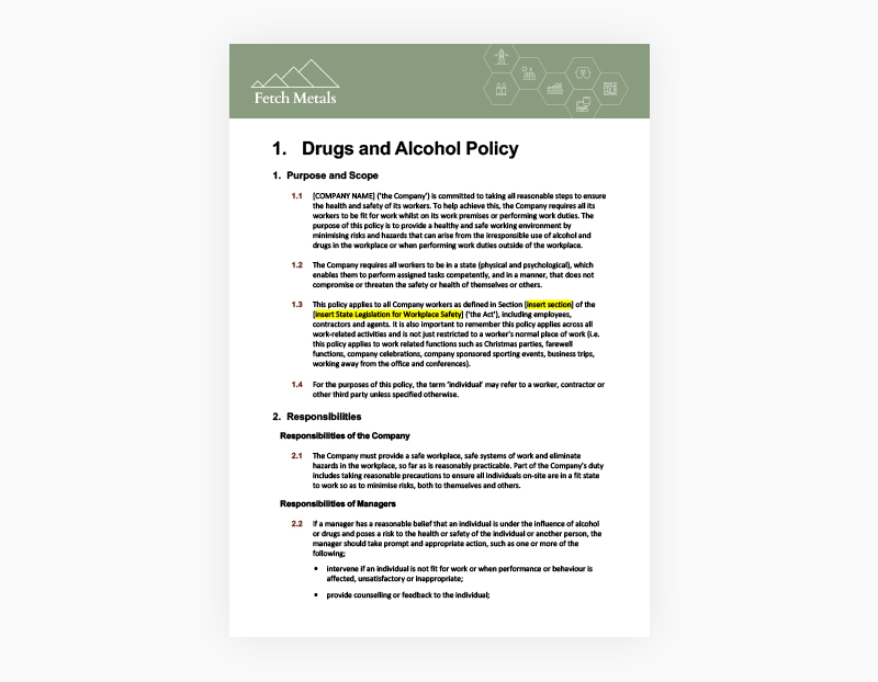 Template – Drugs and Alcohol Policy